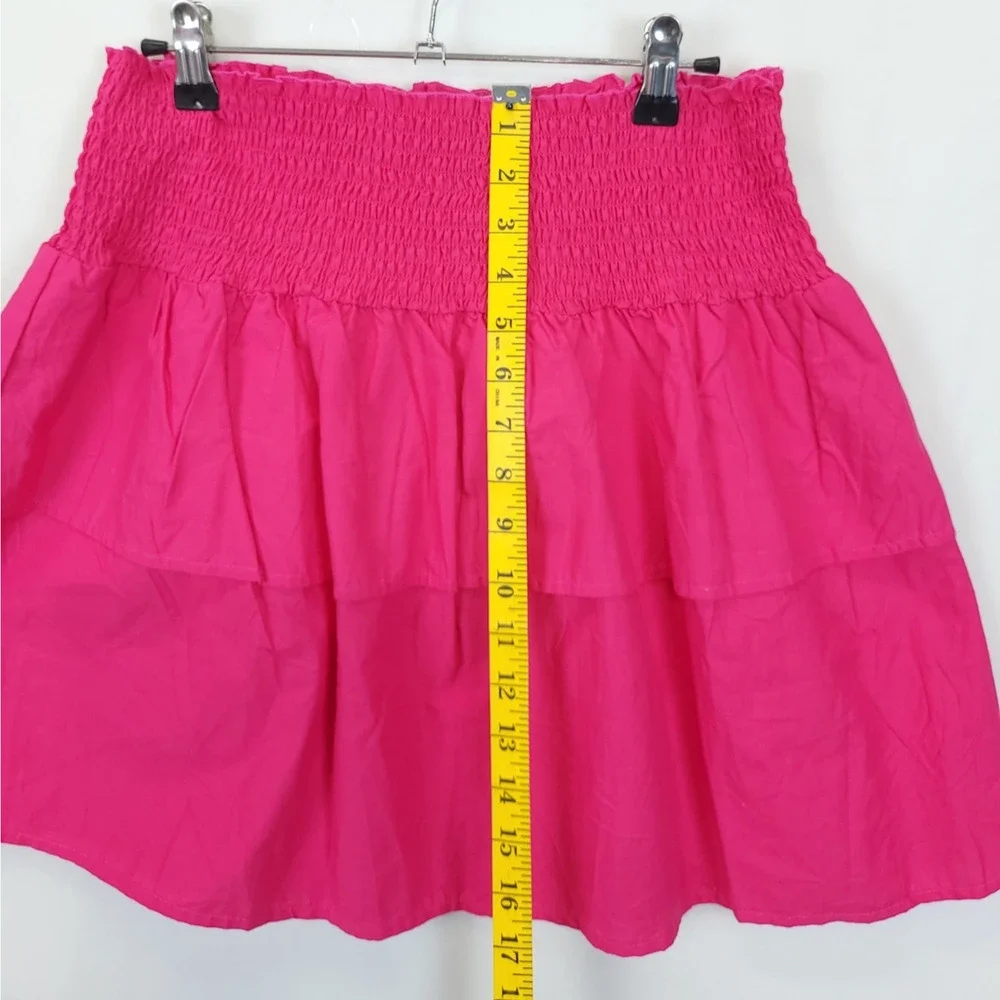 Short Layered Skirt Smocked Pleated Pull On Women XS Fuchsia Preppy Beachy‎